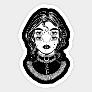 Cute victorian witch with four eyes Sticker